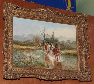 Lot 1020 - Edward Brooke (19th century) Horseman fording a river, signed and dated 1883, oil on panel,...