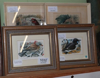Lot 1032 - David Binns (b.1935) Two pairs of ornithological studies, signed, watercolours (4)