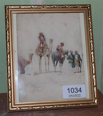 Lot 1034 - Attributed to Louis Haghe (1806-1885) Belgian, Camels and horse with figures, bears signature,...