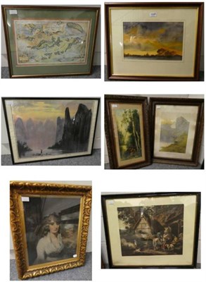 Lot 1049 - Six prints together with a watercolour signed George Skelton