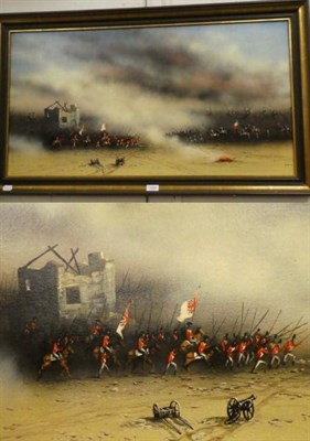Lot 1056 - Mike Nance (Contemporary) 'La Haye Sainte', Battle of Waterloo, signed, acrylic on board, 49cm...
