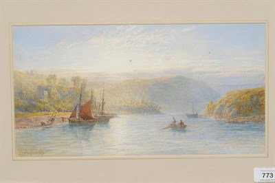 Lot 773 - John Mogford RI (1821-1885) Figures and Fishing Boats in an Estuary, possibly Dartmouth Signed...