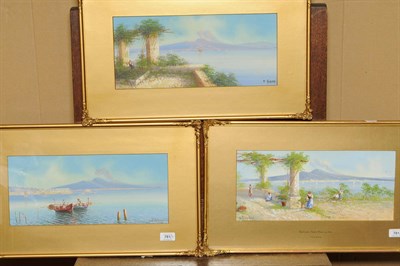 Lot 781 - Y...Gianni (19th/20th century) Italian "Naples from Posillipo"; Fishermen in the Bay of Naples;...