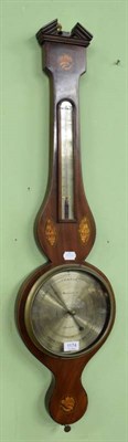 Lot 1174 - An early 19th century mahogany shell inlaid wheel barometer, signed B. Mazzuchi & Co, Gloucester
