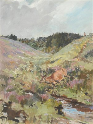 Lot 784 - Lionel Dalhousie Robertson Edwards RI, RCA (1878-1966) "Tired Stag at Bagley Combe" Signed,...