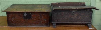 Lot 1179 - An 18th century carved oak bible box; and an oak bible box initialled HB and dated 1764