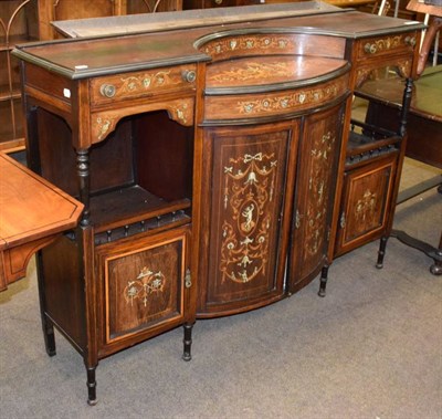 Lot 1205 - An Edwardian rosewood credenza, satinwood and ivory inlay in the Sheraton style, bowfront with...