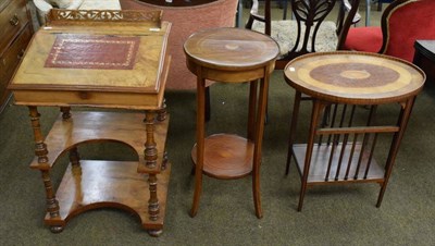Lot 1217 - A walnut veneered Davenport together with two inlaid occasional tables (3)
