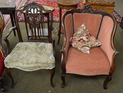 Lot 1218 - A mahogany framed bedroom tub chair and a mahogany George III style armchair (2)