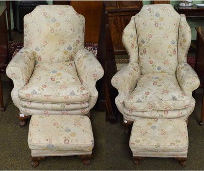 Lot 1226 - A 1950s Epstein armchair upholstered in floral fabric with matching footstool