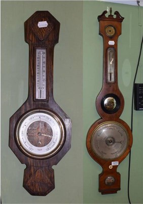 Lot 1273 - A 19th century mahogany wheel barometer spirit level dial signed A.Heald, Wisbeach; and an  oak...