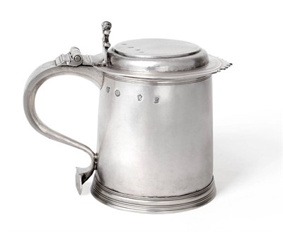 Lot 156 - A William and Mary Silver Tankard, Anthony Nelme, London 1693, plain tapering with hinged cover and