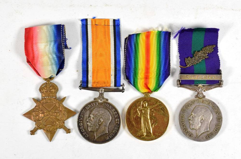 Lot 48 - A First World War Trio of 1914-15 Star, British War Medal and Victory Medal and a General...
