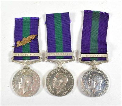 Lot 55 - Three General Service Medals 1918-62 with SOUTH PERSIA Clasps;  one with MID oak leaf named to...