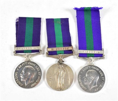 Lot 56 - Three General Service Medals 1918-62 with S.PERSIA Clasps one named to 7349L. NAIK MIRAN...