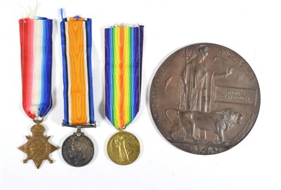 Lot 63 - A First World War Trio and Memorial Plaque, posthumously awarded to 18011 PTE.T.(THOMAS)...