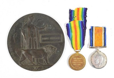 Lot 68 - A British War Medal, Victory Medal and Memorial Plaque, awarded to G-11486 PTE.J.(JAMES)...