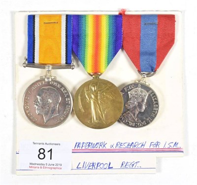 Lot 81 - A First World War Pair, awarded 35505 PTE.I.TURNER, L'POOL R., and Imperial Service Medal to...