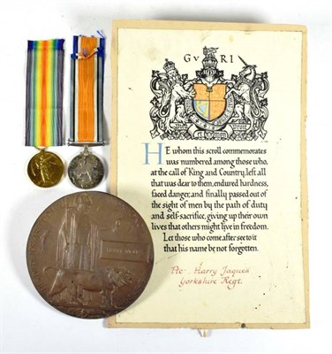 Lot 90 - A First World War Pair of British War Medal and Victory Medal, with Memorial Plaque, awarded to...