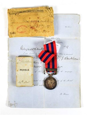 Lot 99 - An India General Service Medal, 1854, with clasp PERSIA, awarded to J.LANKHAM, 64TH FOOT., with...