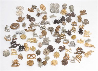 Lot 108 - A Collection of Ninety British Infantry Collar Badges, in bronze, brass, white metal, bimetal...