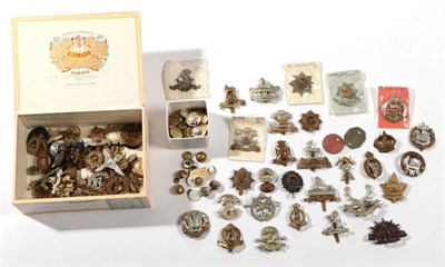 Lot 111 - A Collection of Approximately Fifty Military Cap Badges, comprising mainly brass, plated and...
