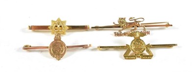 Lot 141 - Four 9 Carat Gold Sweetheart Brooches, to the King's Own, the Lancashire Fusiliers, the...