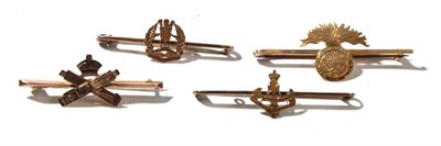 Lot 142 - Four 9 Carat Gold Sweetheart Brooches, to the Middlesex Regiment, the Northumberland Fusiliers, the