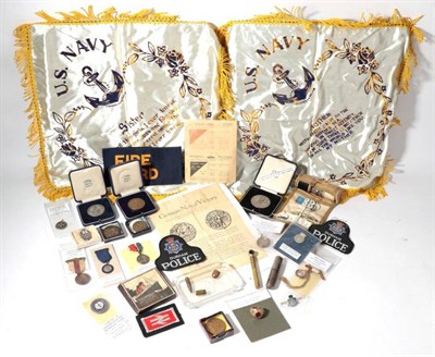 Lot 153 - Militaria, including a boxed Lusitania medal with original notesheet, Auxiliary Anti-Submarine...