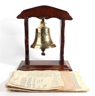 Lot 156 - A Brass Bell 'U.B. 44', mounted in a mahogany frame, the bell 16 cm high, together with a small...