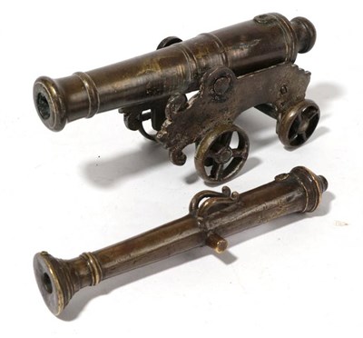Lot 168 - A 19th Century Bronze Desk Top Signal Cannon, with 23cm barrel on a flat sided carriage and...
