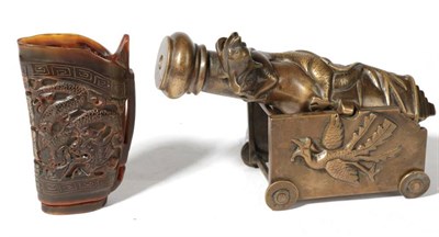 Lot 169 - A Japanese Bronze Non-working Model of a Signal Cannon, the 19cm barrel with ogee muzzle, the whole