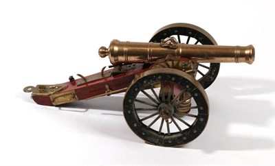 Lot 170 - A Non-Working Scale Model of a Cannon, the 44cm ringed brass barrel with ringed globular...