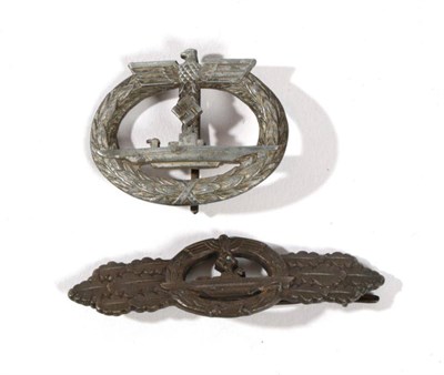 Lot 204 - A German Third Reich U-Boat War Badge, variation of the first type, in pot metal, bears traces...