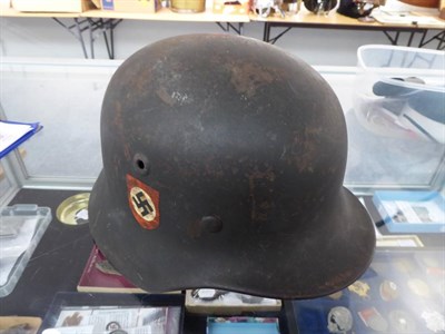 Lot 217 - A German Third Reich M35 Police Double Decal Helmet, with dark green finish, police and party...