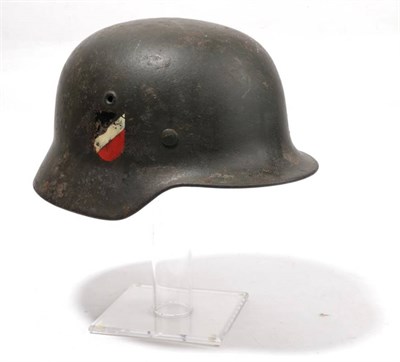 Lot 218 - A German Third Reich M35 Kriegsmarine Double Decal Helmet, with dark green finish, Kriegsmarine...