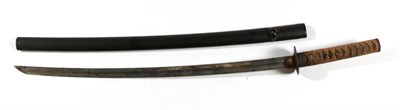 Lot 224 - A Japanese Shinto Katana, the 69cm steel blade with faint undulating hamon, one piece copper habaki