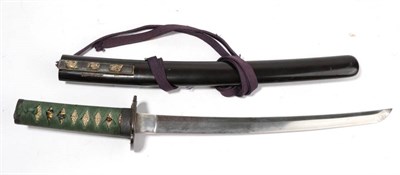 Lot 226 - A Japanese Shinto Wakizashi, the 30cm blade with billowing hamon, unsigned tang, one piece...
