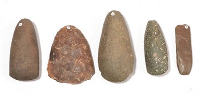 Lot 233 - Five Tools Believed Originating From Chad, North Central Africa, comprising: a porphyry axehead, 82