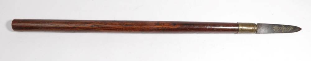 Lot 242 - A British Boarding Pike, the 12cm triangular section steel blade inlaid with gold tendrils, the...