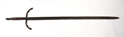Lot 244 - A Victorian Two Handed Sword in the Medieval Style, the 118cm double edge steel blade with scorpian