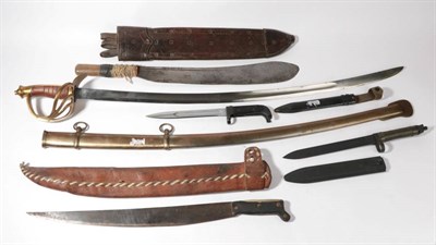 Lot 251 - Five Various Edged Weapons, comprising two machetes, one by Collins & Co., both with leather...
