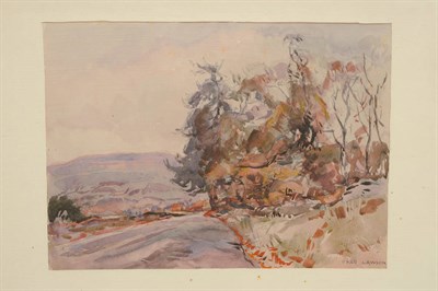 Lot 820 - Frederick (Fred) Lawson (1888-1968) Yorkshire Country Lane with trees, hills beyond Signed,...