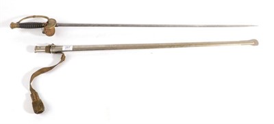Lot 257 - A Mid-19th Century Continental Infantry Sword, the 82cm double edge steel blade etched with crossed