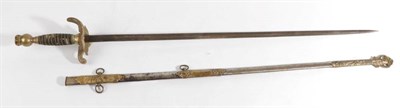 Lot 266 - A US Fraternity Sword, the 76cm diamond section steel blade faintly etched, the brass hilt with...