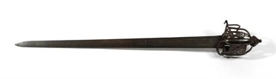 Lot 270 - A Basket Hilt Broadsword in 17th Century Style, the 84cm double edge steel blade with three...