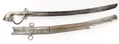 Lot 300 - A 19th Century Arab Nimcha Type Sword, with 64cm single edge curved steel blade, silver covered saw