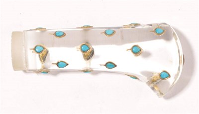 Lot 302 - An Indian Pesh Kabz Handle, in clear glass set with numerous leaf sprigs in turquoise, the...