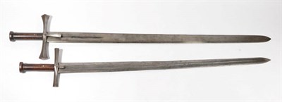 Lot 305 - A Sudanese Kaskara, with European 88.5cm triple fullered double edge steel blade, steel...