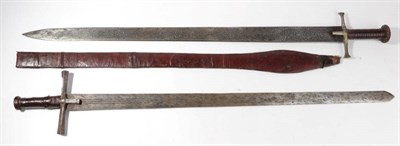 Lot 306 - A 19th Century Sudanese Kaskara, the 87cm double edge steel blade with three narrow half...